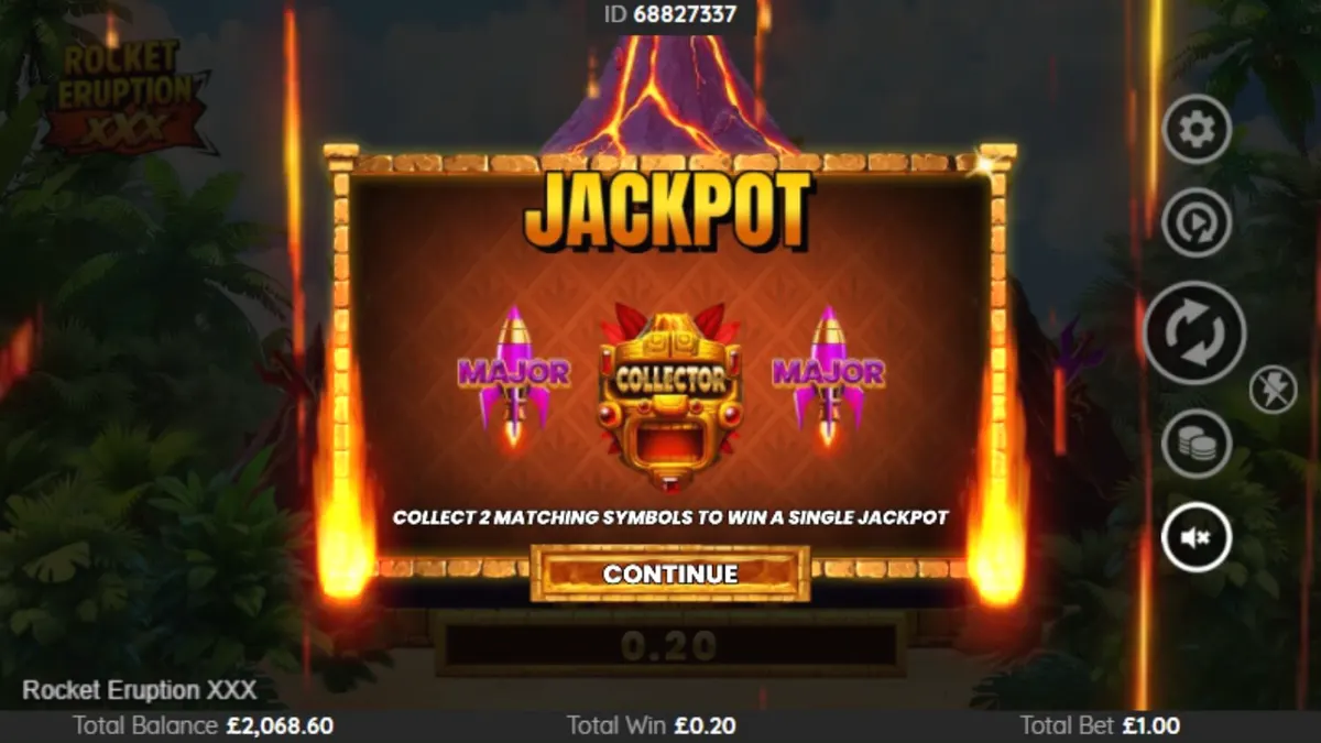 Tampilan visual slot Rocket Eruption XXX dengan tema gunung berapi dan roket